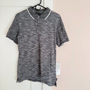 Paul Smith Short Sleeve Polo Shirt Heathered Gray White Stirpe M 100% Cotton